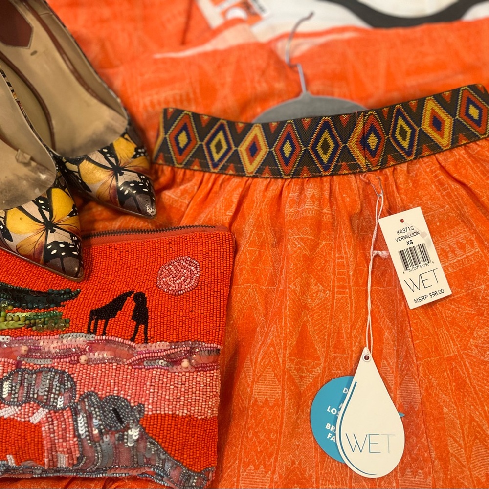 LA Designed/Made With Brazilian Fabric Bright Orange Skirt